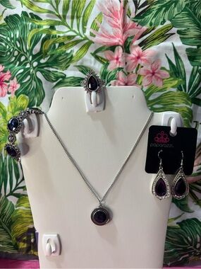 paparazzi Silver-Tone Purple Teardrop & Round Jewelry Set